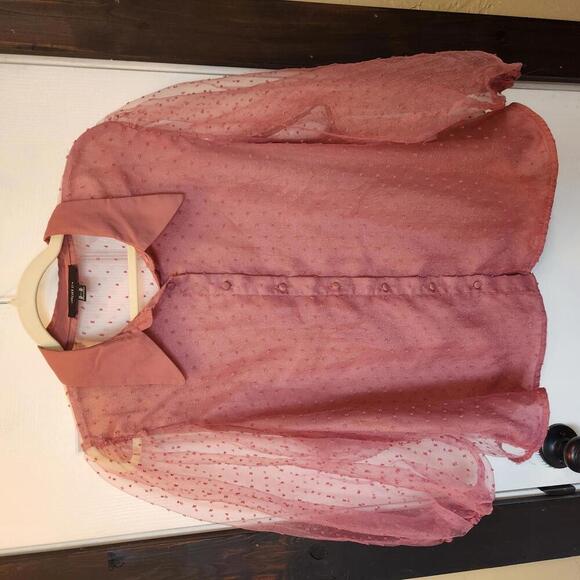 Forever 21 Tops - Forever 21+ Women's Blush Polka Dot Sheer Blouse Size 3X
